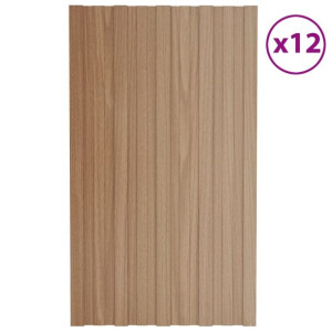 Panele dachowe, 12 szt., stal, kolor jasnego drewna, 80x45 cm