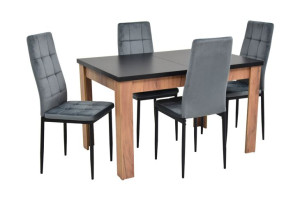  4 krzesła IK-07 szary welur+ stół C-2 dąb craft + blat czarny 80x120/160