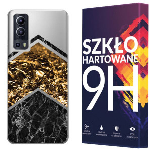 Etui Do Vivo Y52 5g Pokrowiec Marmur + Szkło 9h