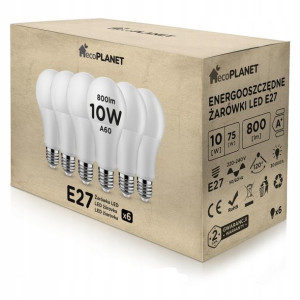 6x Żarówka LED E27 10W A60 Barwy 800Lm
