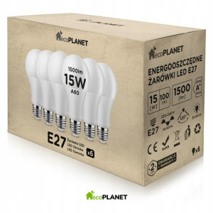 6x Żarówka LED E27 15W A60 Barwy 1500Lm