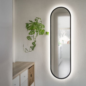 Lustro Owalne Cassini Long Led - W Czarnej Ramie, Do Przedpokoju, Podświetl
