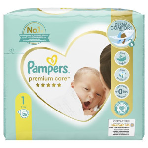 Pampers Premium Care Pieluchy, Rozmiar 1, 2-5kg, 26szt