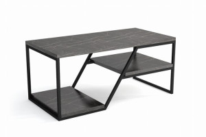 Stolik Kawowy ELISE Styl Industrialny LOFT do Salonu Blat Marmur Czarny Cie