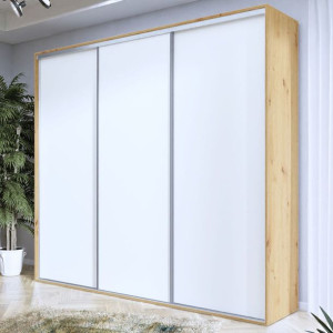 Szafa Przesuwna WIKI Dąb Artisan Szerokość 275 cm  Front Biały Trzydrzwiowa