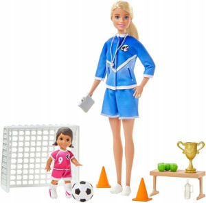 Lalka Barbie Zestaw Trenerka Piłki Nożnej+dziecko