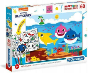 Puzzle Baby Shark 60 el. Kolorowanka+markery 2w1
