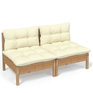 2-osobowa sofa ogrodowa z kremowymi poduszkami, dr