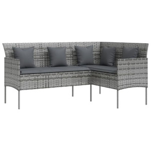Sofa w kształcie litery L z poduszkami, rattan PE,
