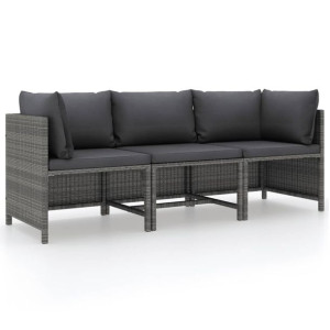 3-osobowa sofa ogrodowa z poduszkami, szara, polir