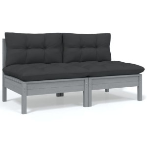 2-osobowa sofa ogrodowa z poduszkami, szara, drewn