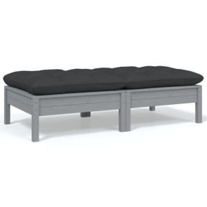 2-osobowa sofa ogrodowa z poduszkami, szara, drewn