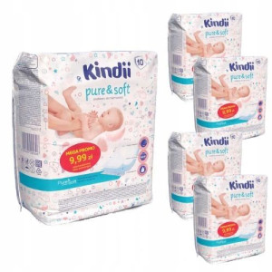 Podkłady dla niemowląt Kindii pure & soft (10 sztuk) x 5