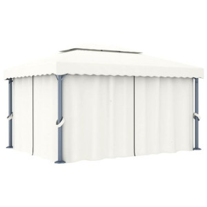 Altana ogrodowa z zasłonami, 4 x 3 m, kremowa, alu