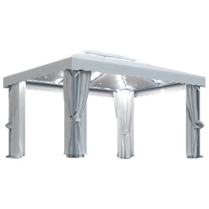 Altana z zasłonami i sznurem lampek LED, 4x3 m, kr