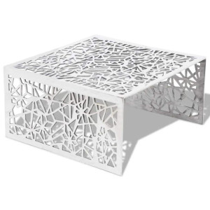 Ażurowy stolik kawowy z aluminium, kolor srebrny