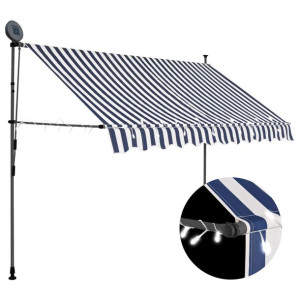 Ręcznie zwijana markiza z LED, 250 cm, niebiesko-b