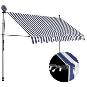 Ręcznie zwijana markiza z LED, 300 cm, niebiesko-b