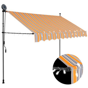 Ręcznie zwijana markiza z LED, 300 cm, żółto-niebi