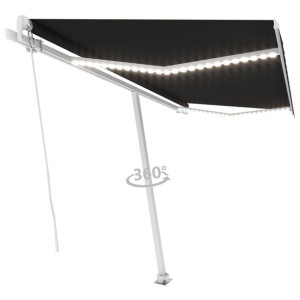 Ręcznie zwijana markiza z LED, 450 x 300 cm, antra