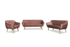 różowy zestaw komplet wypoczynkowy kanapa sofa scandi 3+2+1 venasi meble