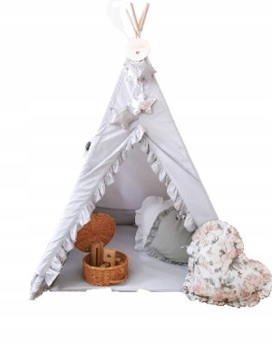 Namiot tipi z falbankami szary + mata