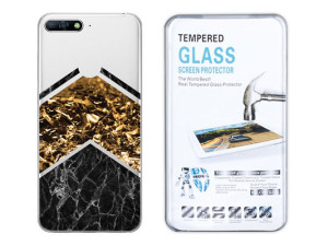 Huawei Y6 Prime 2018 Etui Marmur Nadruk + Szkło 9h