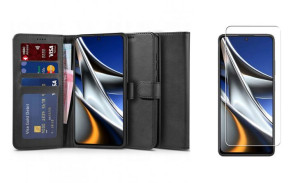 Etui Wallet Portfel z Klapką + Szkło Hartowane Płaskie do Xiaomi Poco X4 Pr