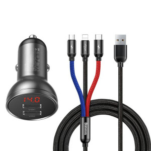 Baseus Ładowarka Samochodowa 24 W + Kabel Usb 3w1 Tzccbx-0g