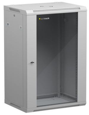 Netrack F-Line szafa wisząca 19", 18U/600x450mm – szary, drzwi szklane, otw