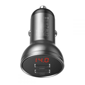 Baseus Digital Display 2-port Car Charger Grey