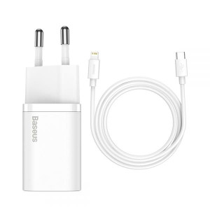 Baseus Super Si Network Charger Pd20w + Lightning Cable White