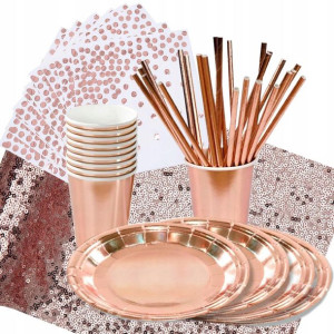 Duży Zestaw Talerzyki Serwetki Panieński Rose Gold