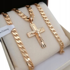 Złoty Łańcuszek Pancerka+krzyżyk 18k 55cm + Grawer Na Prezent Dla Mężczyzny