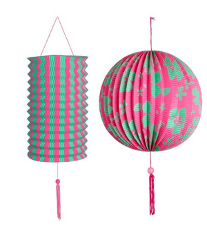 Zestaw Dekoracji Lampiony Lampion Różowo-zielony