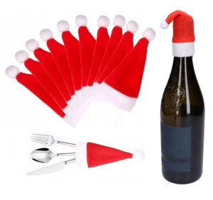 Czapka Mikołaja Na Butelkę Sztućce 10szt Ozdoby
