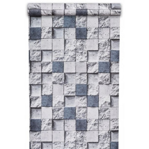 Tapeta MU22176 cegiełki szaro niebieskie kostki z efektem 3D