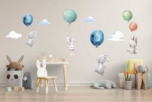 Naklejka ścienna dla dzieci - balony, chmurki