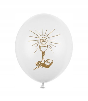 Balony na Komunię I Komunia Święta IHS białe 6szt.