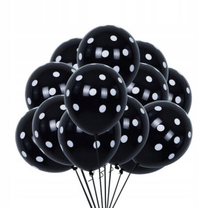 Balony czarne białe kropy 12 cali 30cm - 25szt.