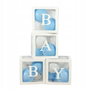 Pudełka na balony z napisem BABY komplet BIAŁE