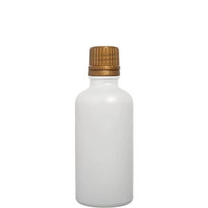 Butelka szklana 100ml biała matowa z kroplomierzem złotym