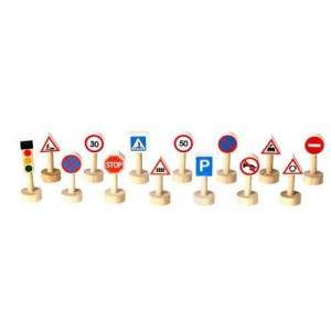 Drewniane znaki drogowe i światła, Plan Toys 6203