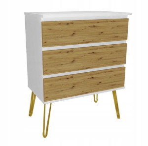Komoda biała dąb artisan GLAMOUR 80x45 złote nogi