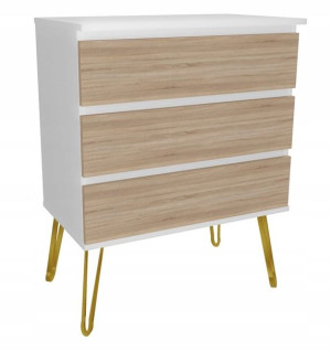 Komoda biała dąb sonoma GLAMOUR 80x45 złote nogi