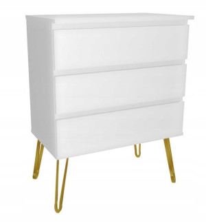 Komoda biała GLAMOUR 70X45cm złote metalowe nogi