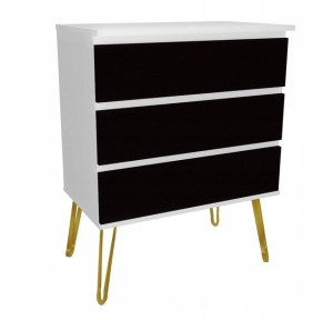 Komoda biało czarna GLAMOUR 70X45 złote metal nogi