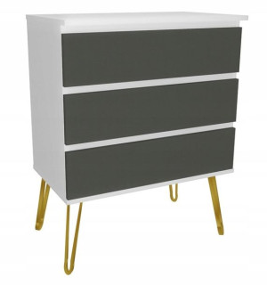 Komoda biało szara GLAMOUR 80x45cm złote nogi