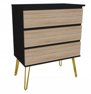 Komoda czarna, dąb sonoma GLAMOUR 70X45 złote nogi