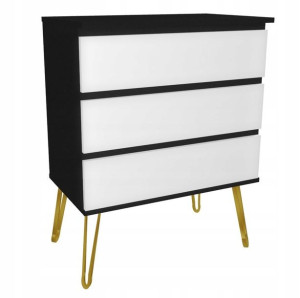 Komoda czarno biała GLAMOUR 70X45 złote loft nogi
